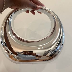 NWOT Silver metallic clutch w/ silver chain
